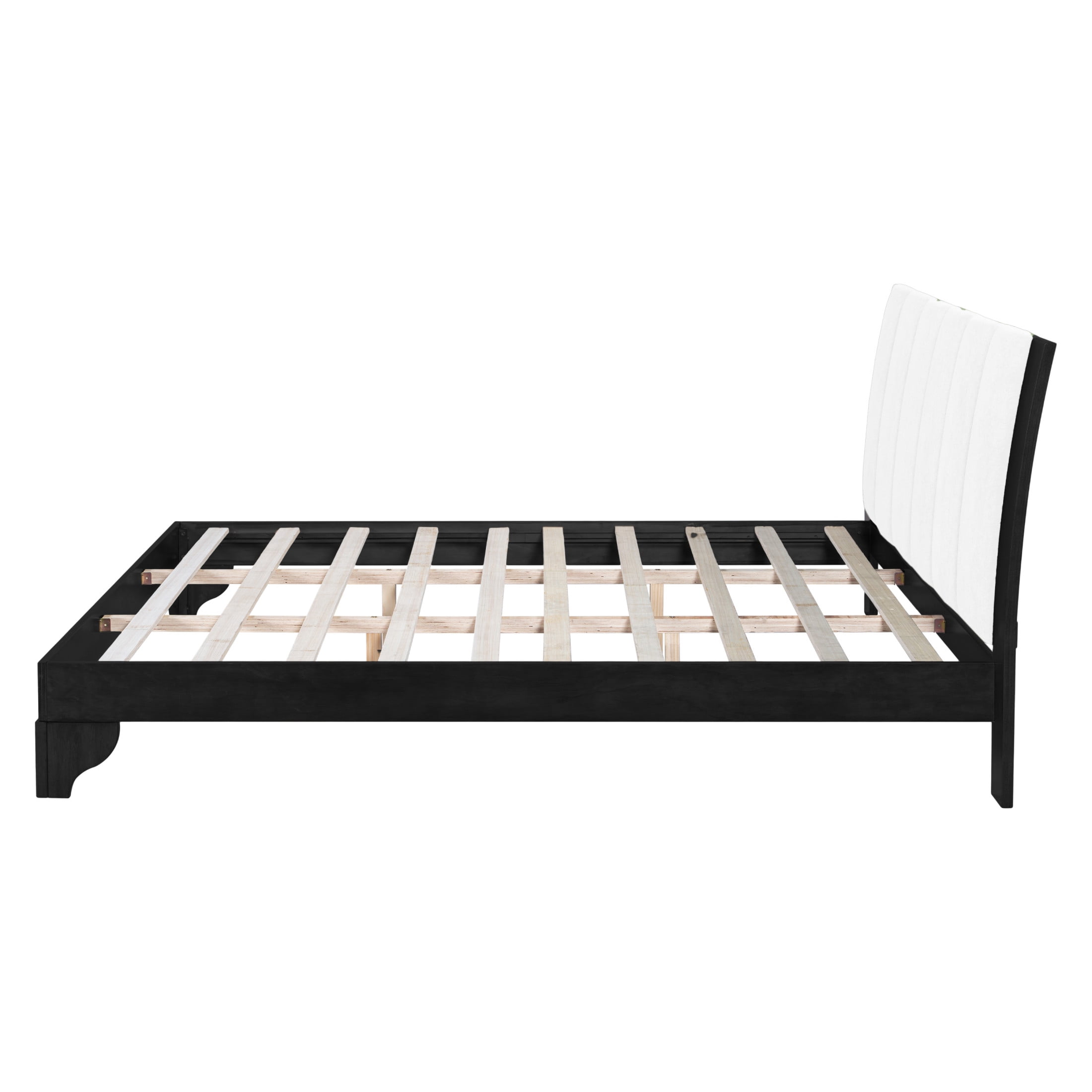 Christopher Knight Home Premium Pine Wood King Bed Frame with Headboard, Mid-Century Modern Design, Black+White