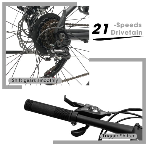 RAISTYW 26 inch All-Terrain Mountain Bike for Adult, 21 Speed MTB Bicycle for Men with Disc Brakes, Carbon Steel Frame, Black