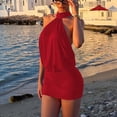 thumbnail image 2 of Morttic Backless Halter Mini Dress for Women – Ruched Waist Sleeveless Tight Fit Solid Color Beach Dress Vacation Outfit Red，M, 2 of 4