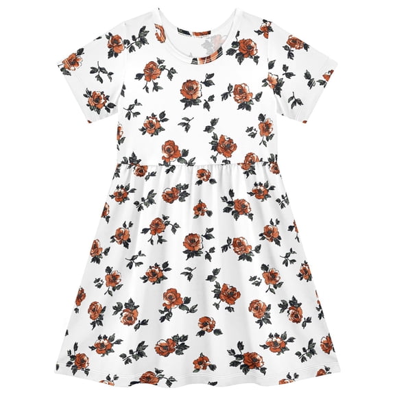 joogoo Flower Rose Girls' Short Sleeve Dress Kids Dresses 5-6T