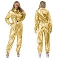 thumbnail image 3 of Choomomo Women Alien Outfits One-piece Rompers Dancewear Shiny Metallic Unitard Jumpsuit Clubwear Gold L, 3 of 5