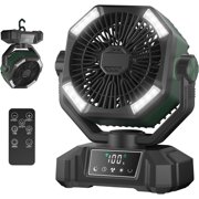 Camping Fan - Portable Battery Powered Fan 20000mAh with LED Lantern Light, Oscillating Tent Fan with Remote, USB Output, Dual Motor, Camping Fans for Tents, Travel, Home (Forest Green)
