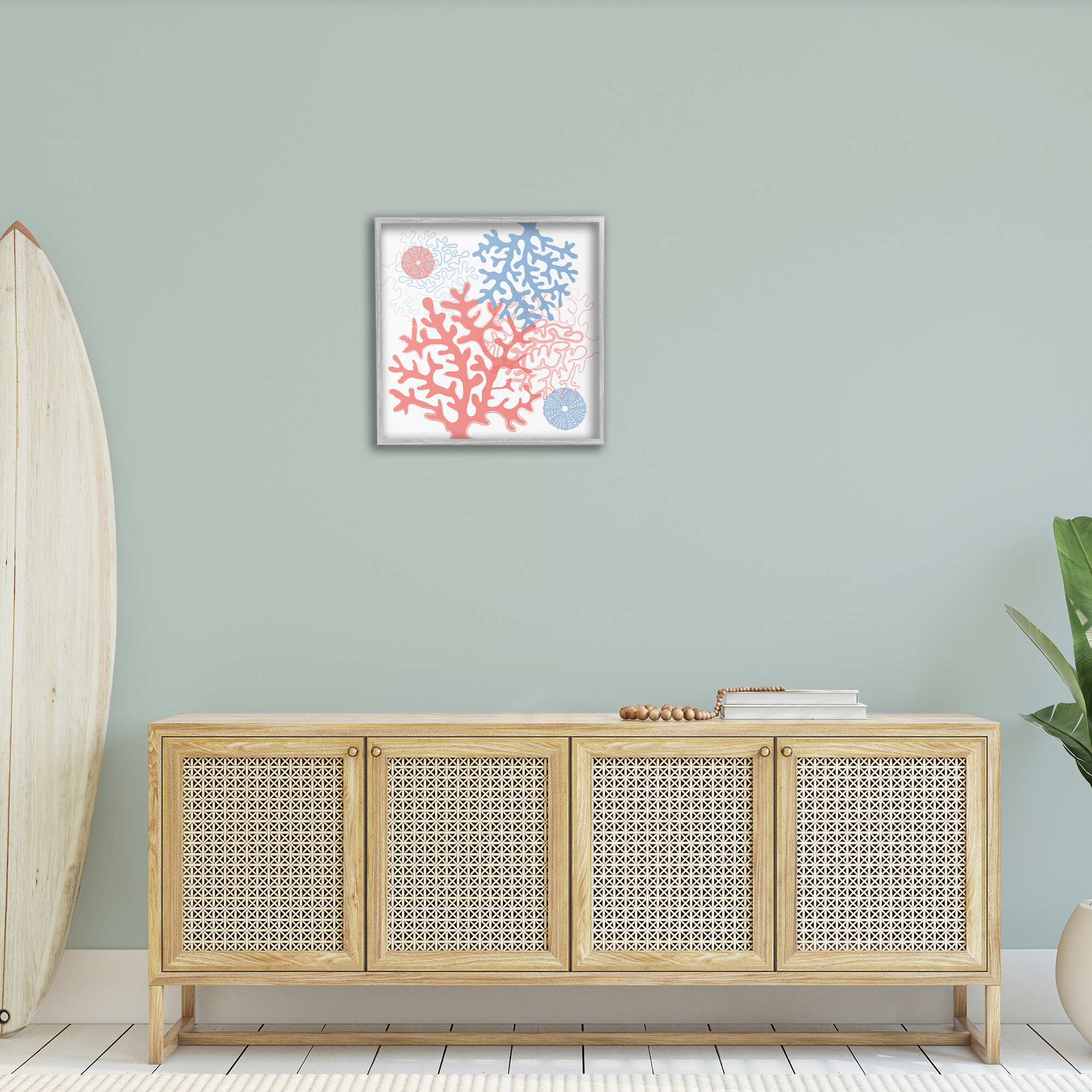 Stupell Industries Abstract Coral & Urchins Abstract Painting Gray Framed Art Print Wall Art, 24 x 24