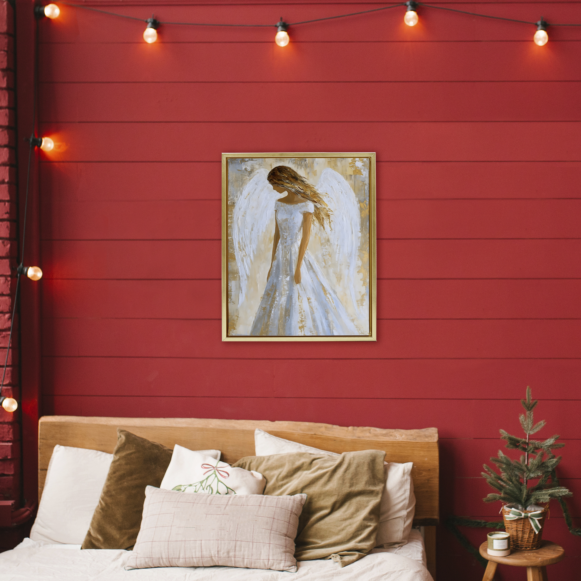 Holy Angel In White Gold Framed Floater Canvas Wall Art, design by Franklyn Gregory