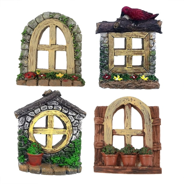 Inteprter Figuritas decorativas en miniatura para puerta y ventana, 4 Uds., adorno para exteriores, Micro decoraciones para paisajismo, accesorio para el Jardín y Patio Inteprter HA080364-00B