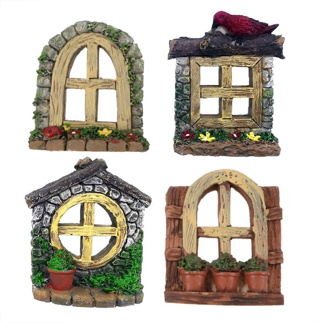 Yuarrent Figuritas decorativas en miniatura para puerta y ventana, 4 Uds., adorno para exteriores, Micro decoraciones para paisajismo, accesorio Jardín y Patio