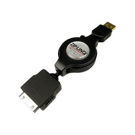 Zip-Linq Charge-n-Sync - Charging / data cable - USB male to Apple Dock male - 4 ft - retractable - for Apple iPad/iPhone/iPod (Apple Dock)