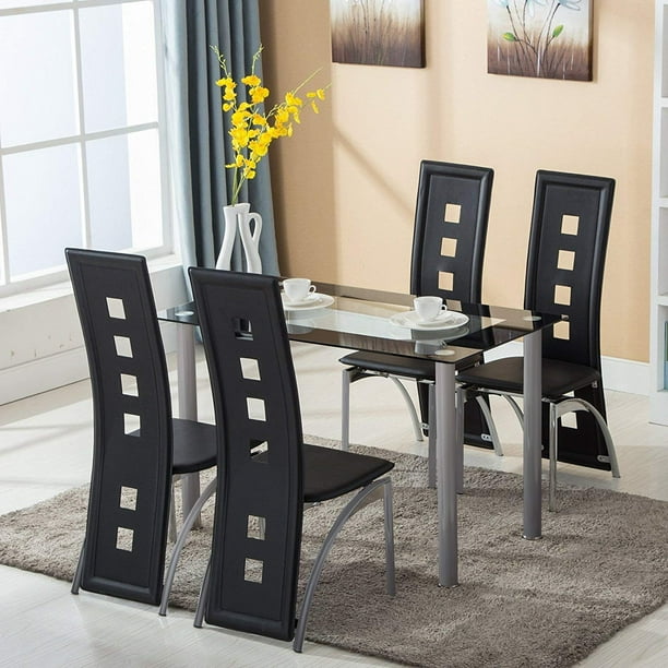 Ktaxon 5 Piece Glass Dining Table Set, Glass Dining Room Table Set For 4