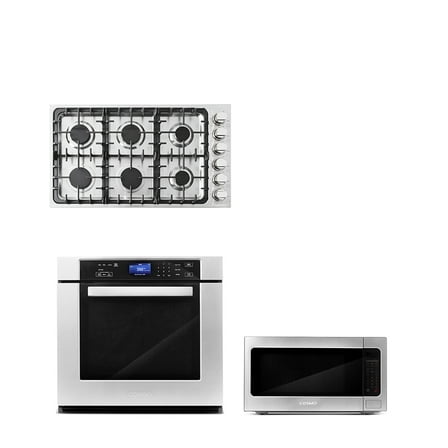 Cosmo 3 Piece Kitchen Package With 36" Gas Cooktop 24.4" Built-in Countertop Microwave 30" Single Electric Wall Oven
