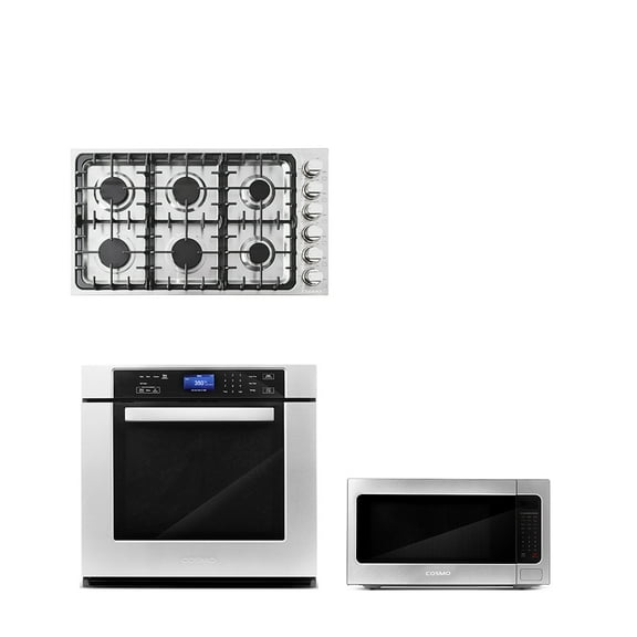 Cosmo 3 Piece Kitchen Package With 36" Gas Cooktop 24.4" Built-in Countertop Microwave 30" Single Electric Wall Oven