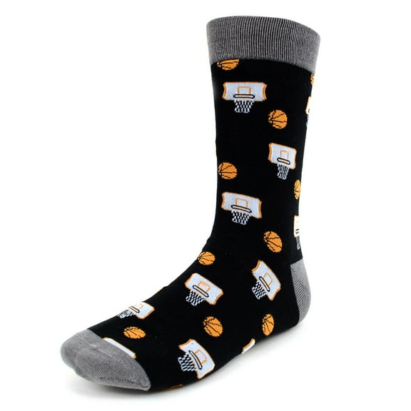 Urban-Peacock Men's Novelty Fun Crew Socks for Dress or Casual - Basketball - Black with Grey