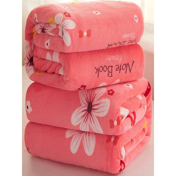 Watermelon Pink Floral Print Fleece Blanket For Bed, All-Season Cozy Throw