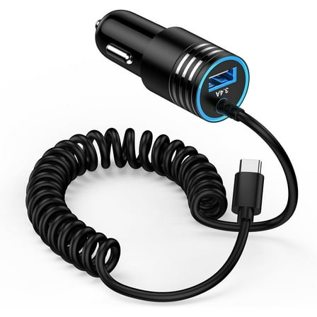 S25 FE Car Charger,Android Car Charger Fast Charging for Samsung Galaxy S25 Ultra A36 A16 5G A56 A55 A15 A26 A25 S24 FE S23 Z Fold7 Z Flip7,USB C Car Charger Adapter Built-in 4FT Coiled Cable