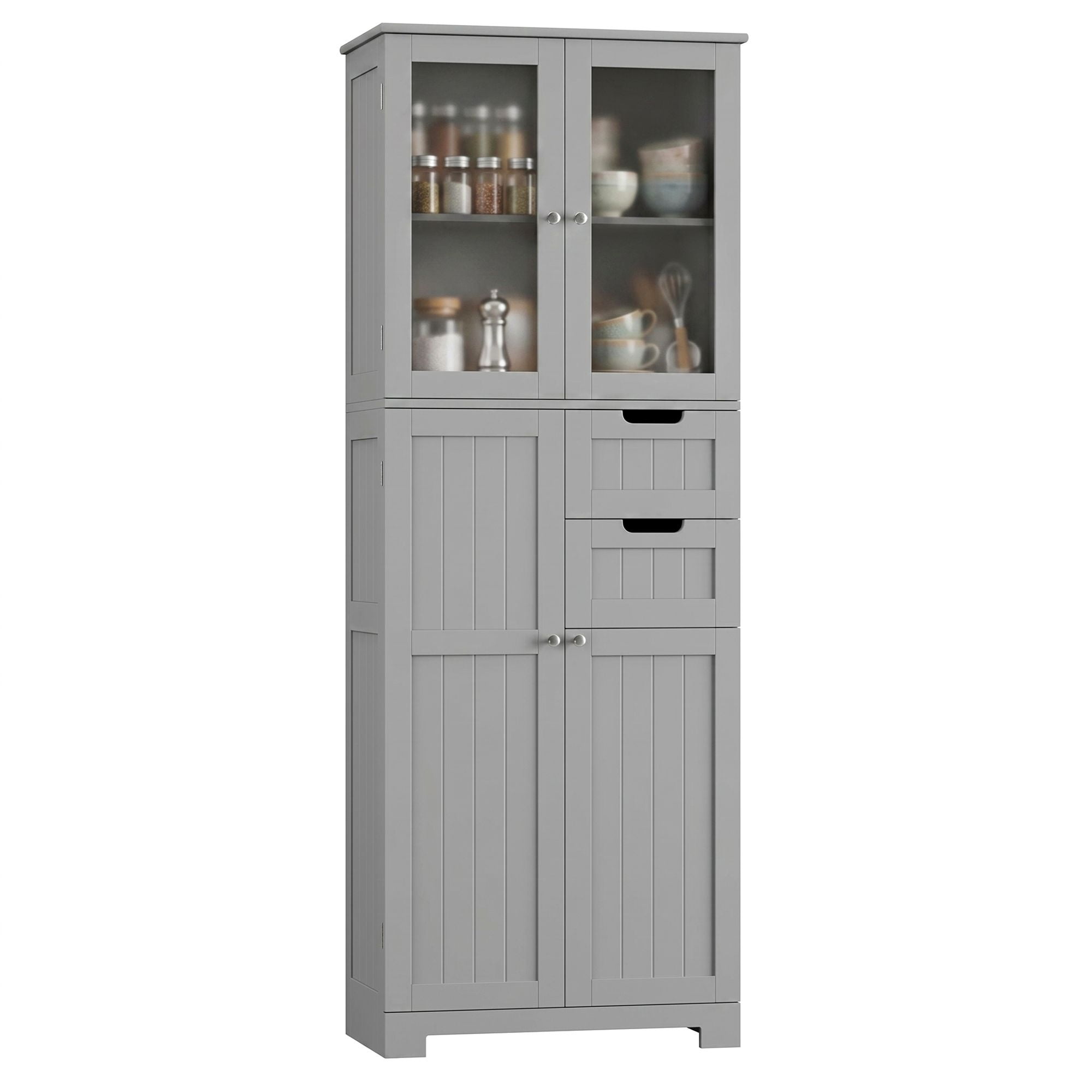 Homfa Kitchen Pantry Storage Cabinet, 67" Pantry Cabinet with Doors and Removable Drawers, Freestanding Cupboard for Dining Room, Gray