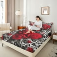 thumbnail image 4 of Castle Fairy Chic Red Floral Rose Full Size Sheets 4-Piece for Boys Girls,Abstract Leopard Print Breathable Bed Sheets,Happy Valentine's Day Lightweight Sheet Sets,Microfiber Bedroom Decor, 4 of 7