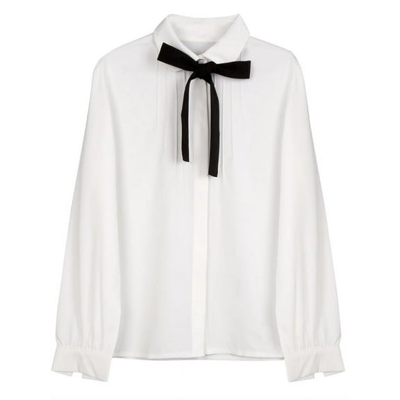 Women Bow Tie Collar Slim Long/Short Sleeve Shirt Tops Blouse