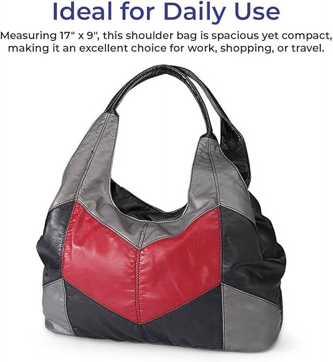 Sagefinds Color Block Shoulder Bag for Women, Hobo Purse, 3 Zippered Compartments, Lined Interior