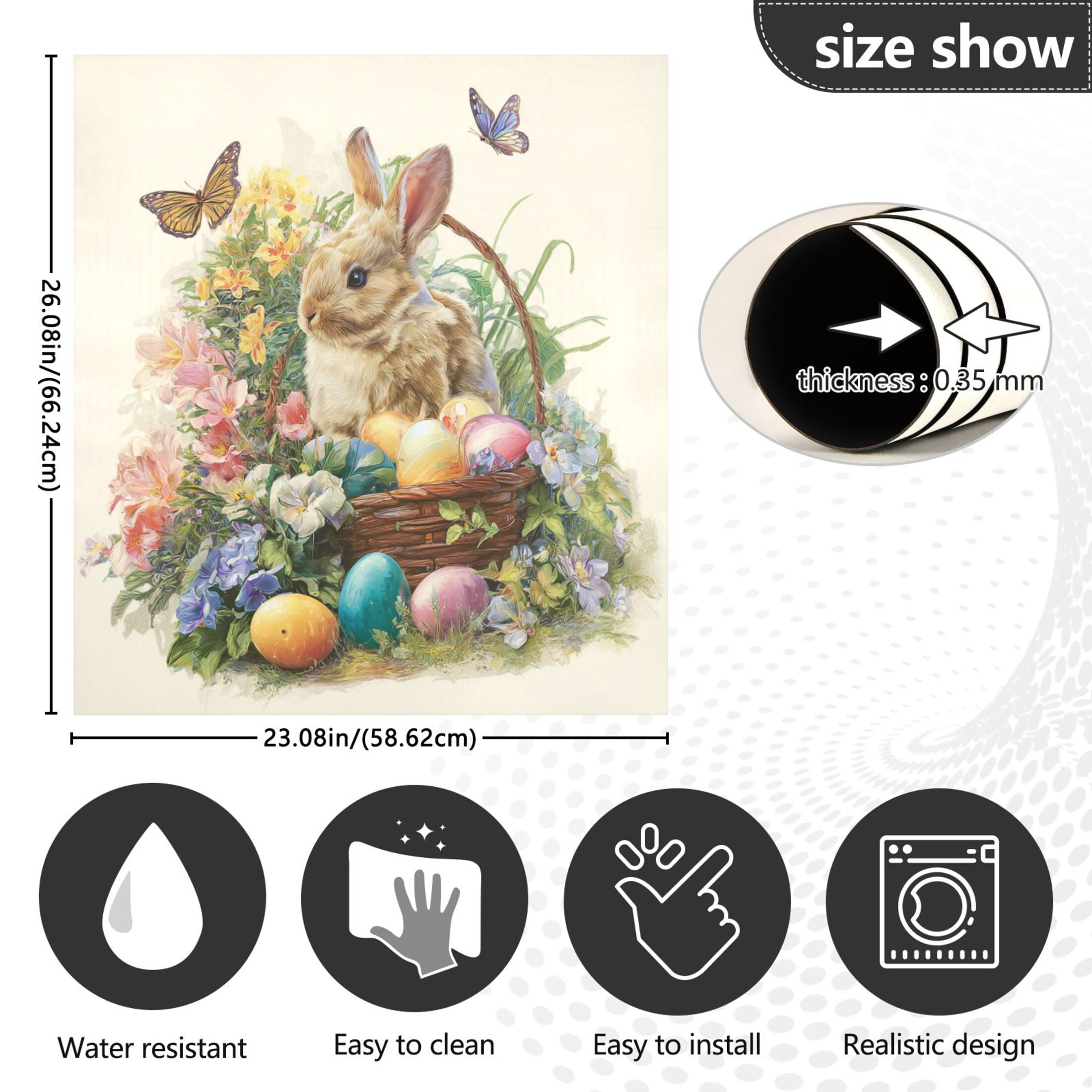 Wobogo Easter Egg Basket Bunny Magnetic Dishwasher Sticker Personalized DIY Beautiful and Practical Home Kitchen Fridge Decorations 23×16in