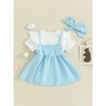 thumbnail image 4 of Bagilaanoe 3Pcs Newborn Baby Girls Overalls Dress Set Short Sleeve Romper Tops + Embroidery Suspender Skirt + Headband 3M 6M 9M 12M 18M Infant Casual Clothes, 4 of 9