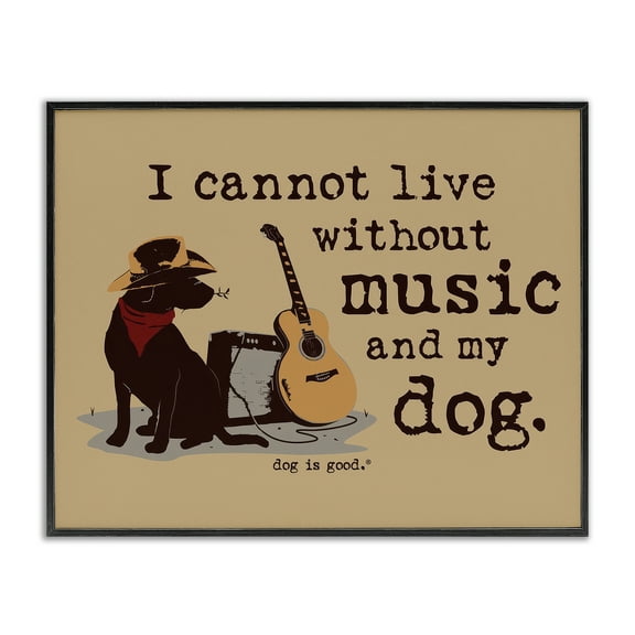 Stupell Industries Music & My Dog Animals Painting Black Framed Art Print Wall Art, 14 x 11