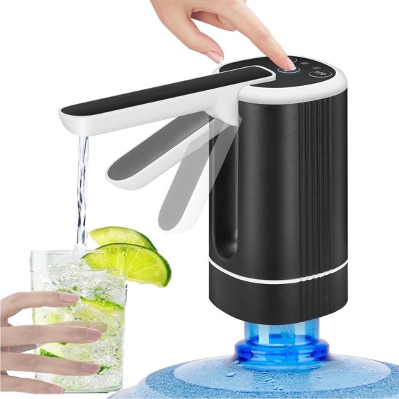 Water Dispenser for 5 Gallon Bottle, Rechargeable Portable Electric Water Bottle Pump, Foldable Automatic Water Jug Pump for for Home, Office & Camping (Black)