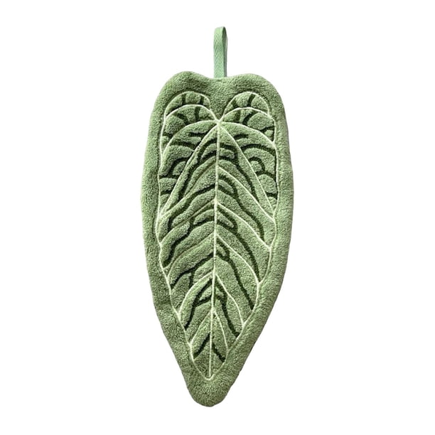 Toalla de mano con forma de hoja, de doble cara, para colgar, sin pelusa, absorbente, con lazo para usar en la cocina y el baño.