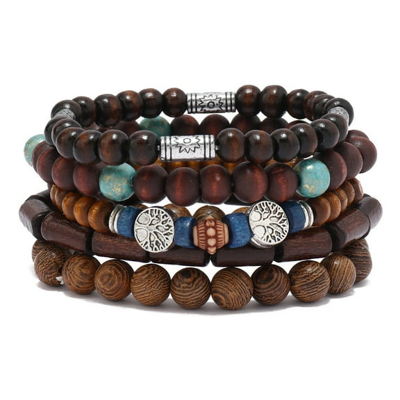 Sunyuer 5Pcs Mens Wooden Bead Bracelet Set - Funky Style, Beads Bracelets for Father'S Day, Mother'S Day, Christmas, Birthdays, Thanksgiving Gift
