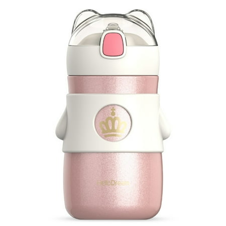 

10Oz Kids Water Bottle with Straw for School Insulated Stainless Steel Reusable Double Walled Metal Canteen with Strap C