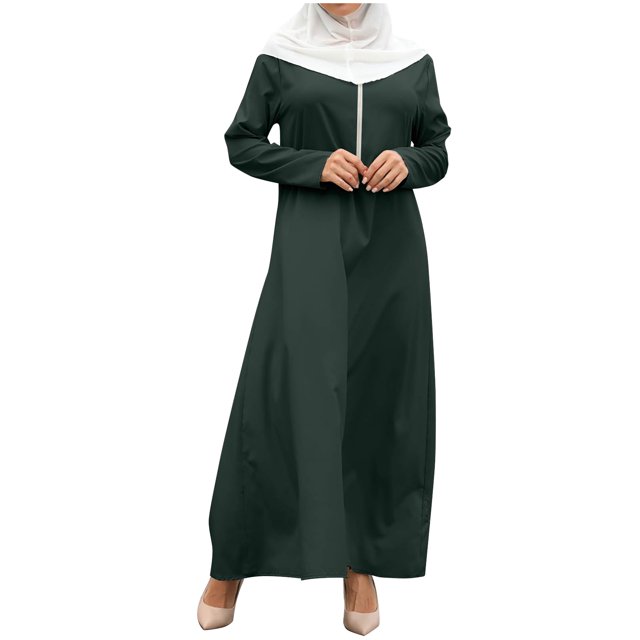 Vestidos de verano para mujer Vestido de manga larga de color sólido con cremallera musulmana para mujer Pompotops hdfakjf2836