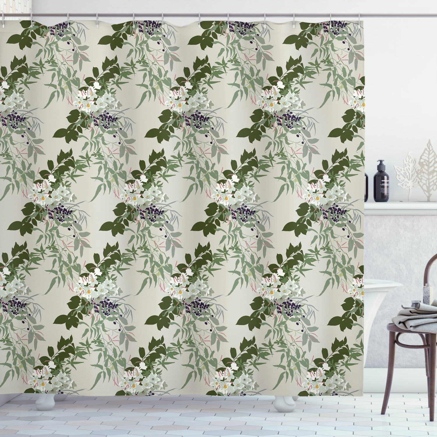 Jasmine Shower Curtain, Gardening Art Themed Print in Pastel Colors with  Jasmine Flower and Black Berries, Fabric Bathroom Set with Hooks, 69W X 84L  Inches Extra Long, Multicolor, by Ambesonne - Walmart.com