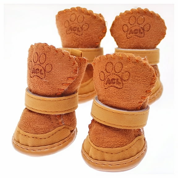 TELOLY Small Dog Cat Pet Shoes, Puppy Winter Warm Boots, Dog Boots Pet Antiskid Shoes, Warm Skidproof Sneakers Paw Protectors, Rubber Sole Dog Shoes, Detachable Pet Shoes Soft and Breathable, Brown