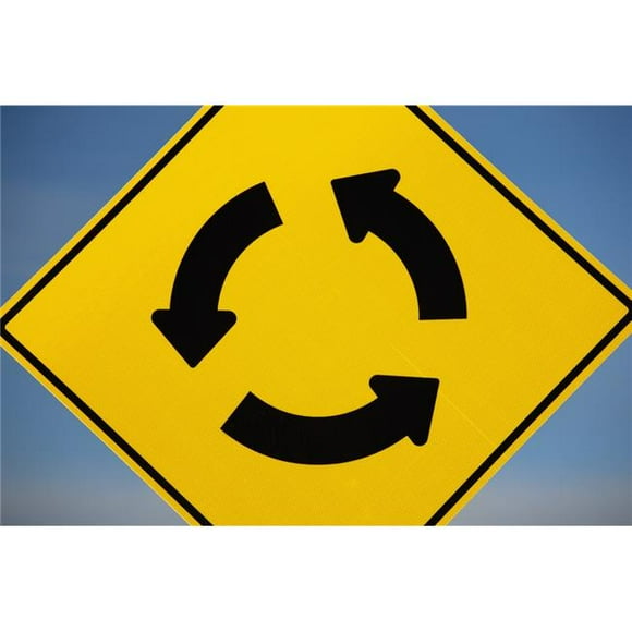 A Yellow Sign Showing Three Arrows Going In A Circle - Calgary, Alberta, Canada Poster Print, 38 x 24 - Large