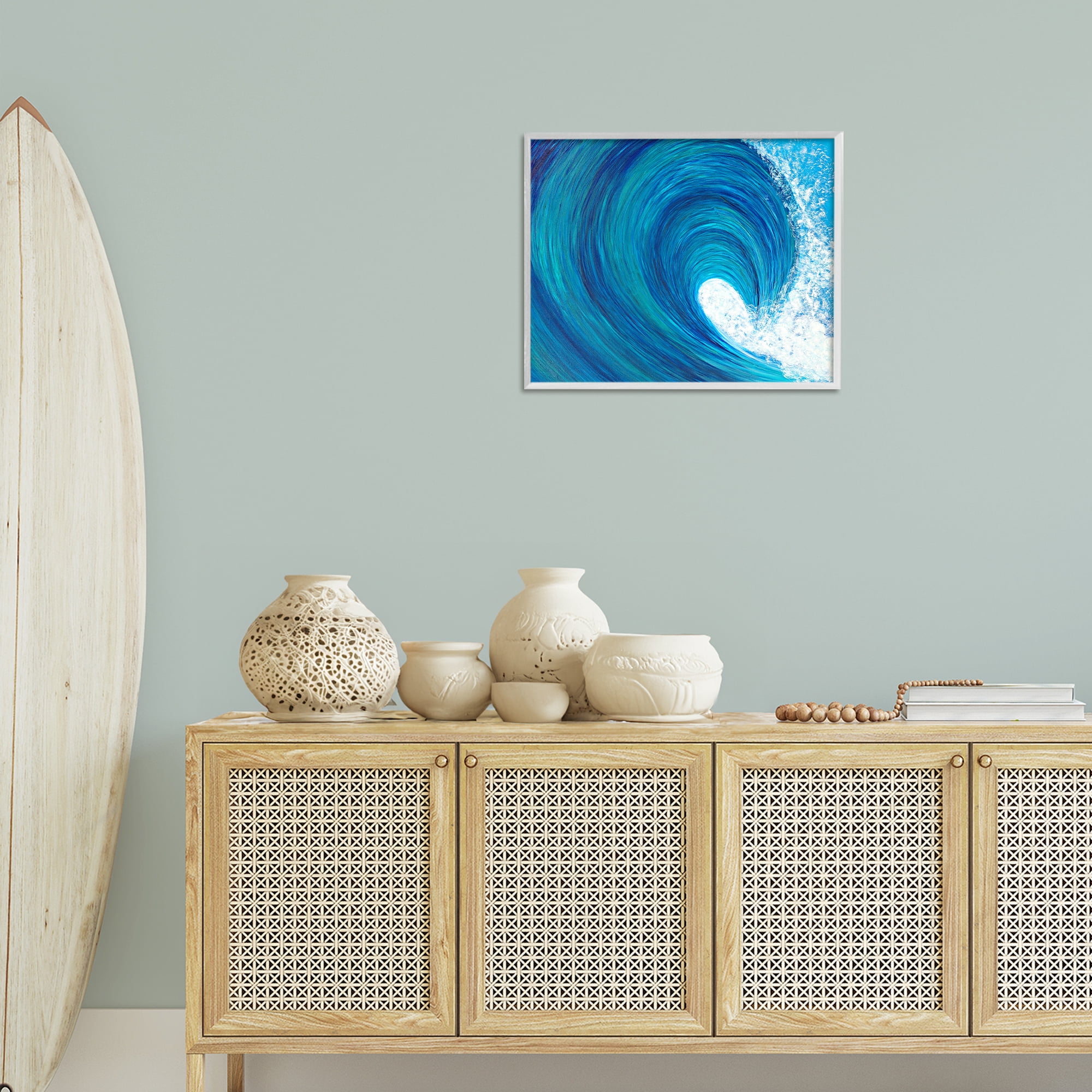 Stupell Industries Swirling Ocean Wave Coastal Painting White Framed Art Print Wall Art, 20 x 16