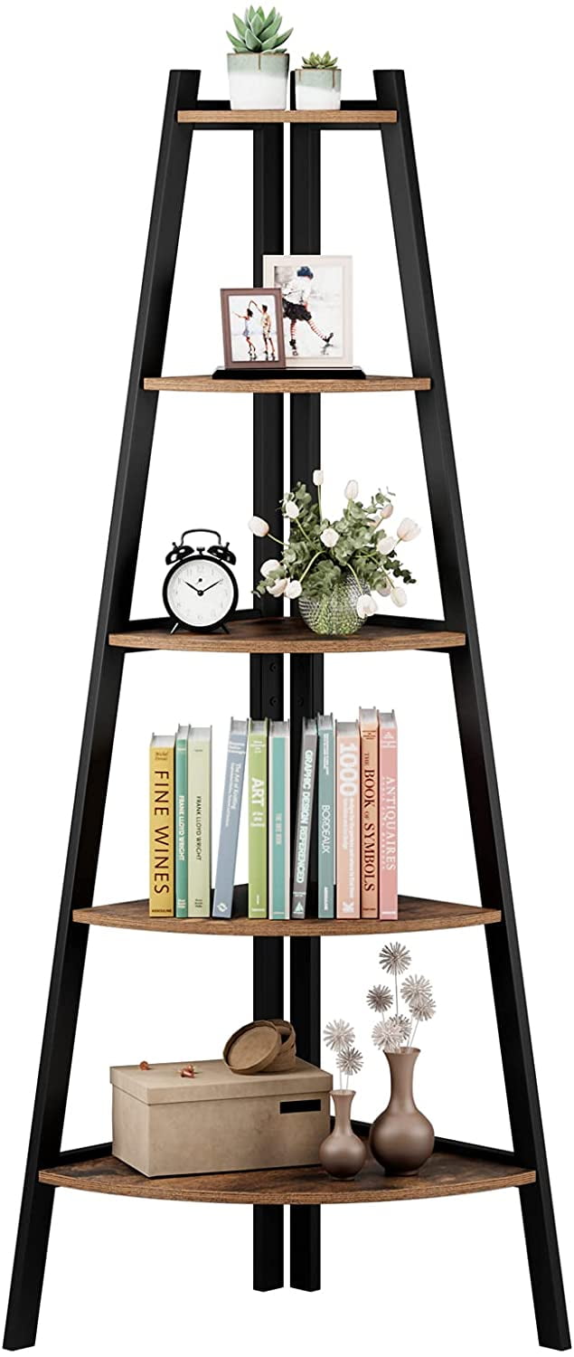 Homfa Industrial Corner Ladder Shelf, 5 Tier Display Bookshelf with