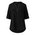 thumbnail image 4 of Idoravan Long Sleeve Shirts for Women Women's Summer Long Sleeve Shirts Zip Casual Tunic V-Neck Rollable Blouse Tops, 4 of 8