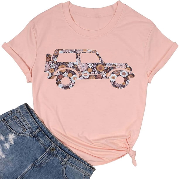 Gibobby Camiseta de manga corta para mujer Camisa música country para mujer Camión Floral Verano Vacaciones Camisetas Vintage Country Camisas Tops(Rosa,M)