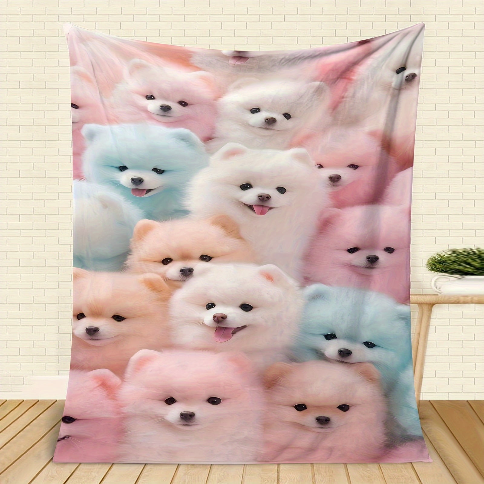 Contemporary Style All-Season Flannel Throw Blanket with High-Definition Digital Print Cute Pomeranian Dog Pattern - Soft, Warm Multipurpose Knit Flannel Blanket