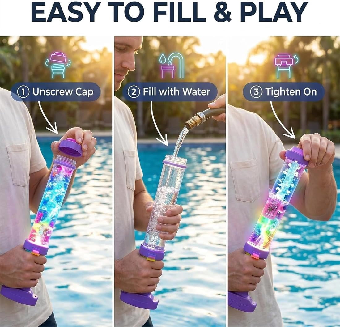 Glowing Rainbow LED Water Blaster | Summer Fun that Pops Like Magic, Fireworks Water Spray Blaster with Lights, Pull Push Firework Water Blaster Toys for Outdoor Summer Water Games