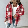 thumbnail image 5 of BLTIBY Womens Plaid Jacket Button Down Fleece Lined Hooded Drawstring Jackets Casual Color Block Warm Coat Fall Winter Coats with Chest Pocket Red XXL, 5 of 6