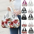 thumbnail image 2 of Printed Tote Bag Flower Pattern Multi Pockets Large Capacity Faux Leather Shoulder Bag for Party Gathering Wedding Banquet, 2 of 11