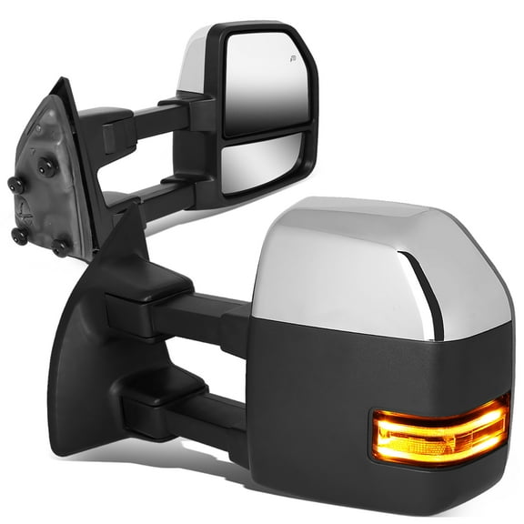 DNA Motoring TWM-052-T999-CH-CL For 2008 to 2016 Ford F250 / F350 / F450 / F550 Super Duty Powered Adjustment Side Towing Mirror w / Heated LED Turn Signal (Chrome Trim) 09 10 11 12 13 14 15 16