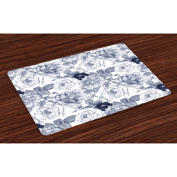 Shabby Chic Placemats Set of 4 Garden Spring Roses Buds with Leaves