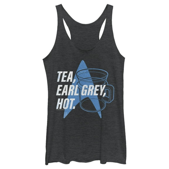 Women's Star Trek: The Next Generation Cup Of Tea Earl Grey Hot, Captain Picard Racerback Tank Top Black Heather Medium