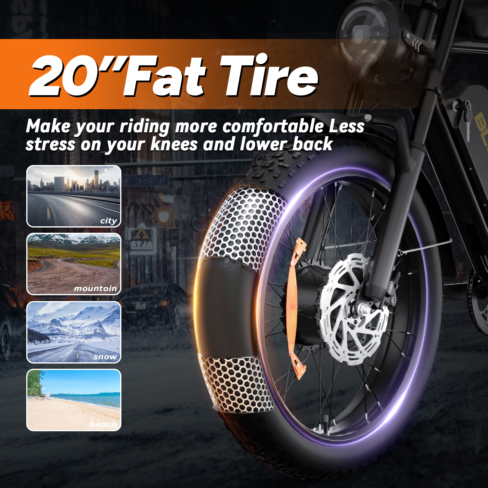20" Fat Tire Electric Bike for Adults, 1000W Peak 31MPH Adults Ebike, 48V 16Ah Battery Electric Mountain Bicycle UL2849