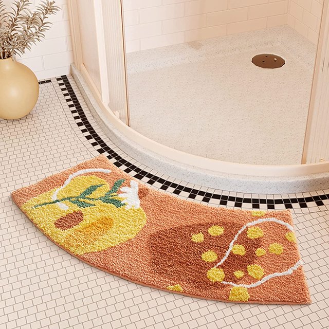 Alfombrilla de ducha de esquina, alfombrilla de baño antideslizante, alfombrilla de baño de cuadrante curvo, alfombrilla de ducha ventilada, con fondo antideslizante, absorbente, lavable, 15,8 x 39,4