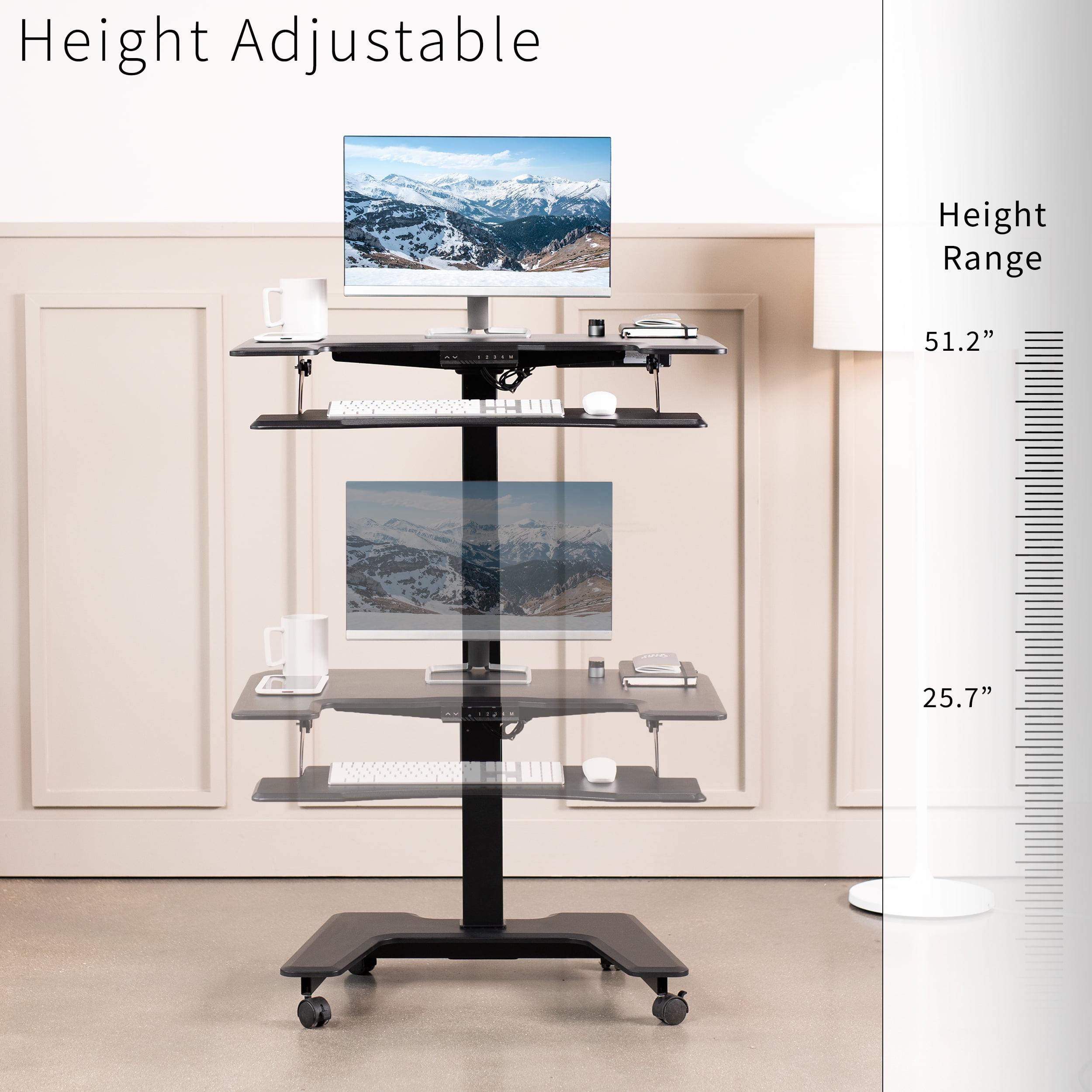 VIVO Black 36" Electric Mobile Height Adjustable Two Platform Standing Desk