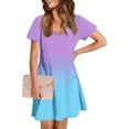 thumbnail image 7 of Daiosportswear Summer Two-Color Gradient Dresses for Women Loose V Neck Short Sleeve Casual T Shirt Dress Sundresses Swimsuit Coverup with Pockets,Women'S Short-Sleeved Dress Light Blue-E XL(XL), 7 of 7