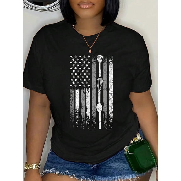 School Cafeteria Amrican Flag - Kitchen Tools Lunch Lady T-Shirt
