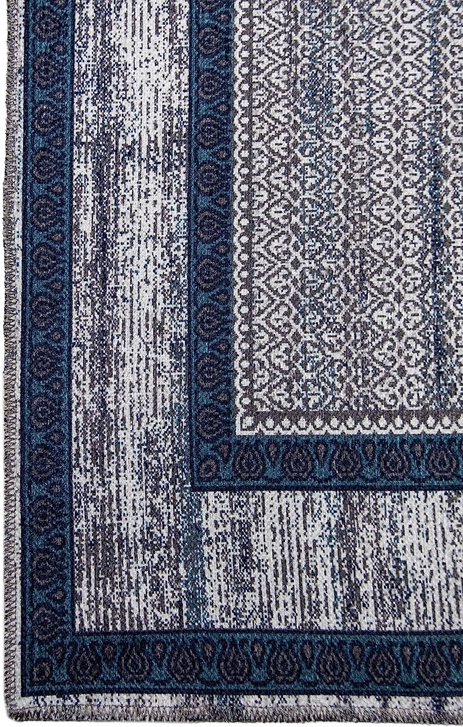 Gloria - Runner Low Profile Bordered Washable Rug Anti Slip Backing Rugs for Living Room Light Weight Foldable Carpet