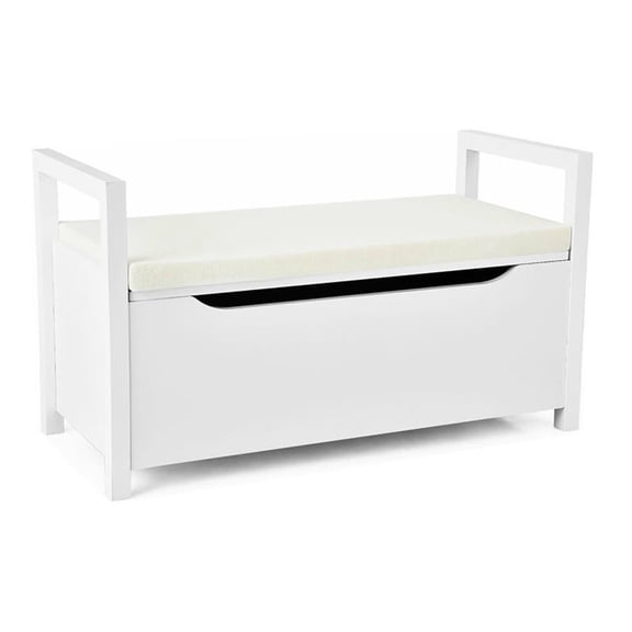 Pemberly Row Contemporary Wood Storage Bench with Removable Cushion in White